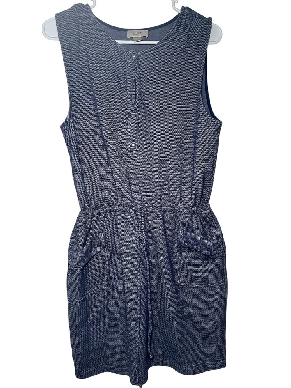 LOFT Sleeveless Navy Drawstring Pocket Dress Textured Pockets Relaxed Comfort